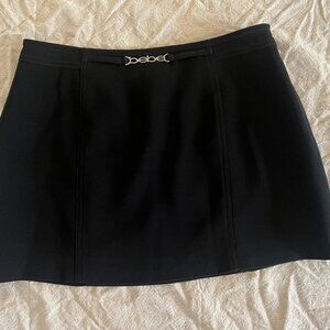 Y2K Bebe Mini Skirt Black Logo Chain Detail Made in USA Sz 10 (Fits 6)